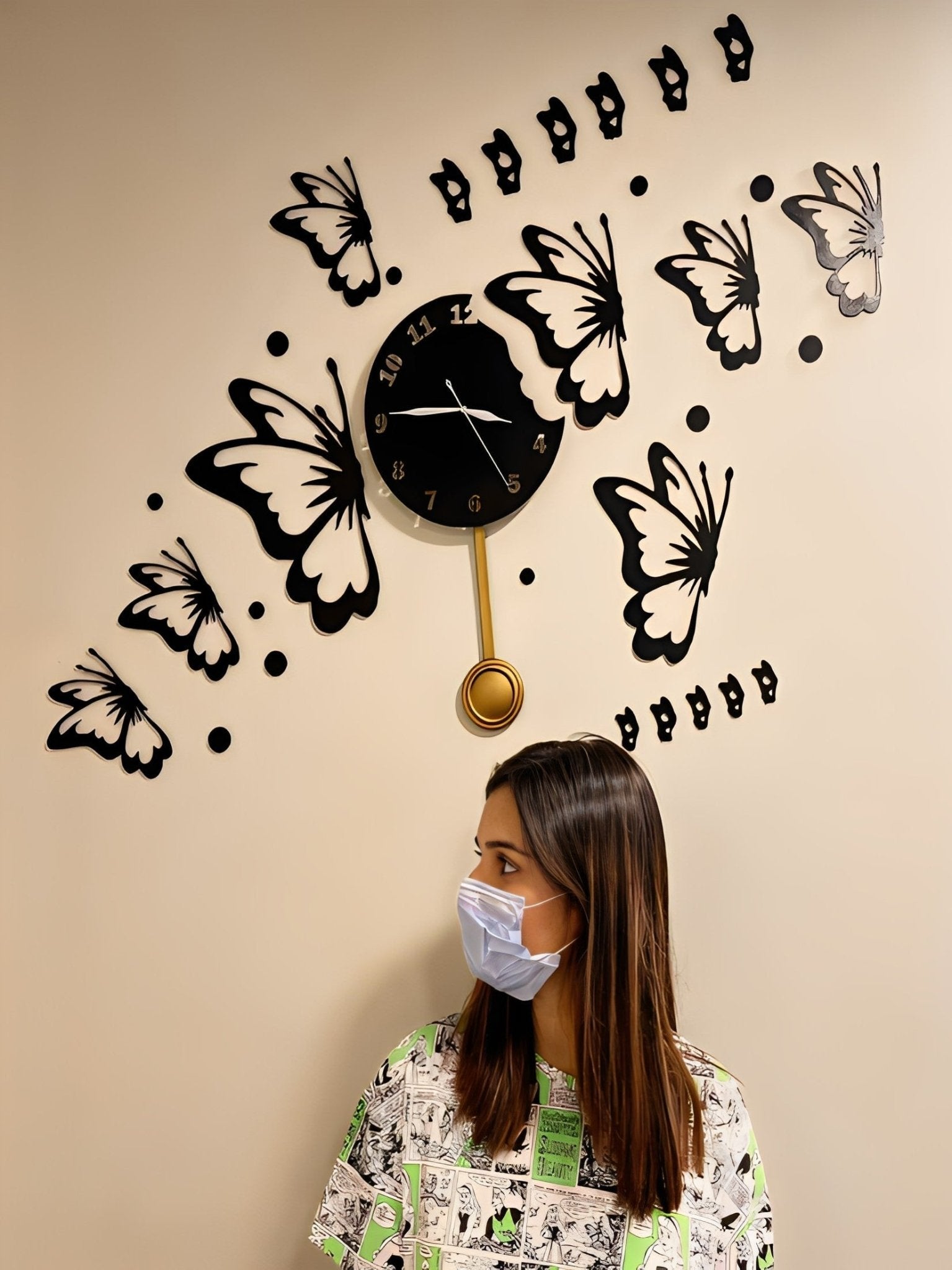 Crown Wall Butterflies Wooden Clock CrownWall