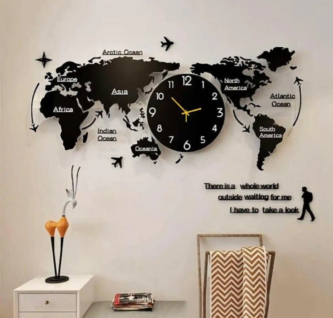 Crown Wall World Map 70 Inches Wall Clock Wooden CrownWall