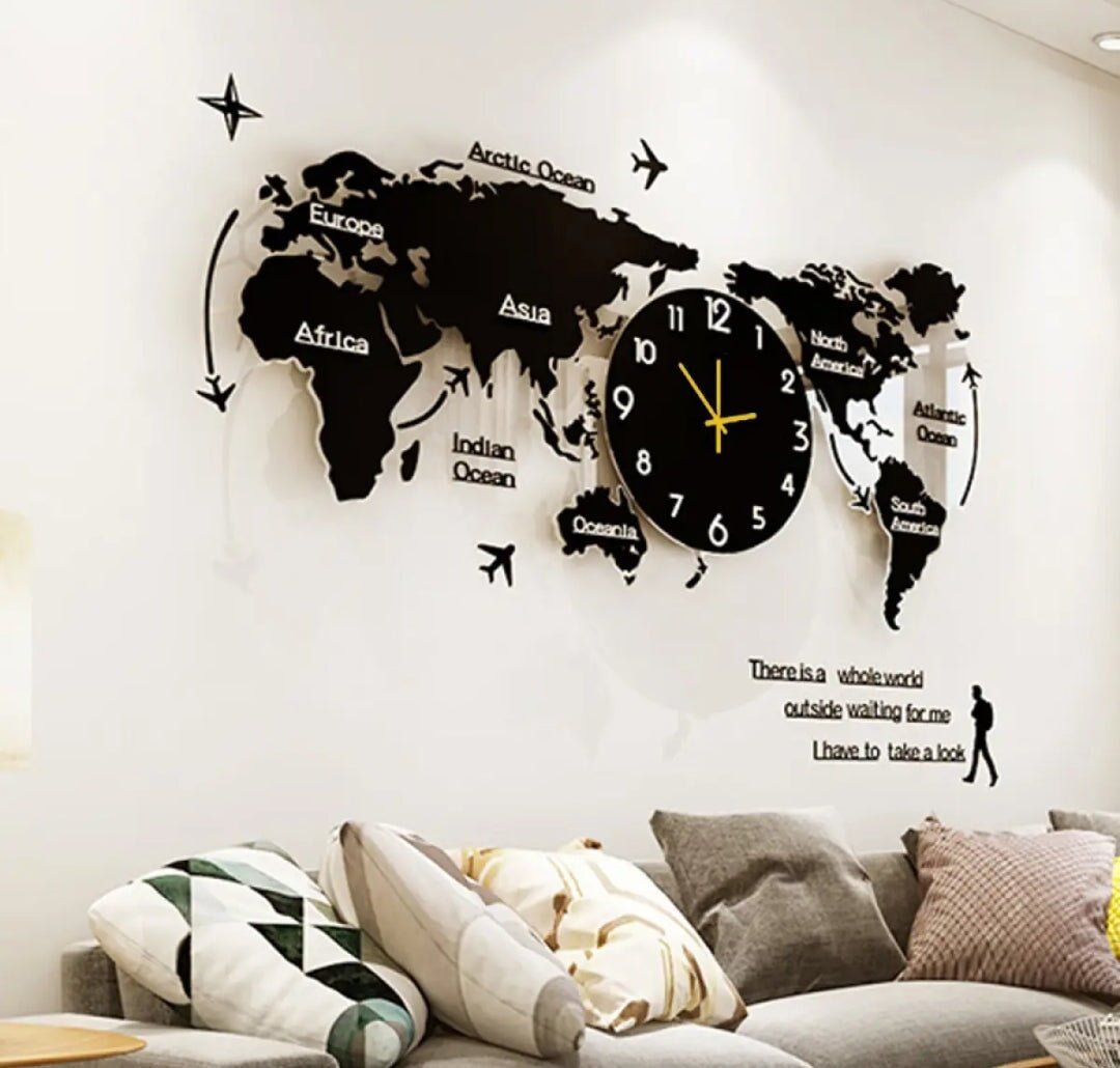 Crown Wall World Map 70 Inches Wall Clock Wooden CrownWall